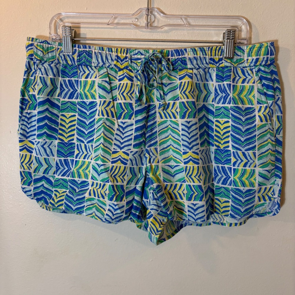 Vineyard Vines Linen Blend Shorts Size Medium Blue Green Geometric
